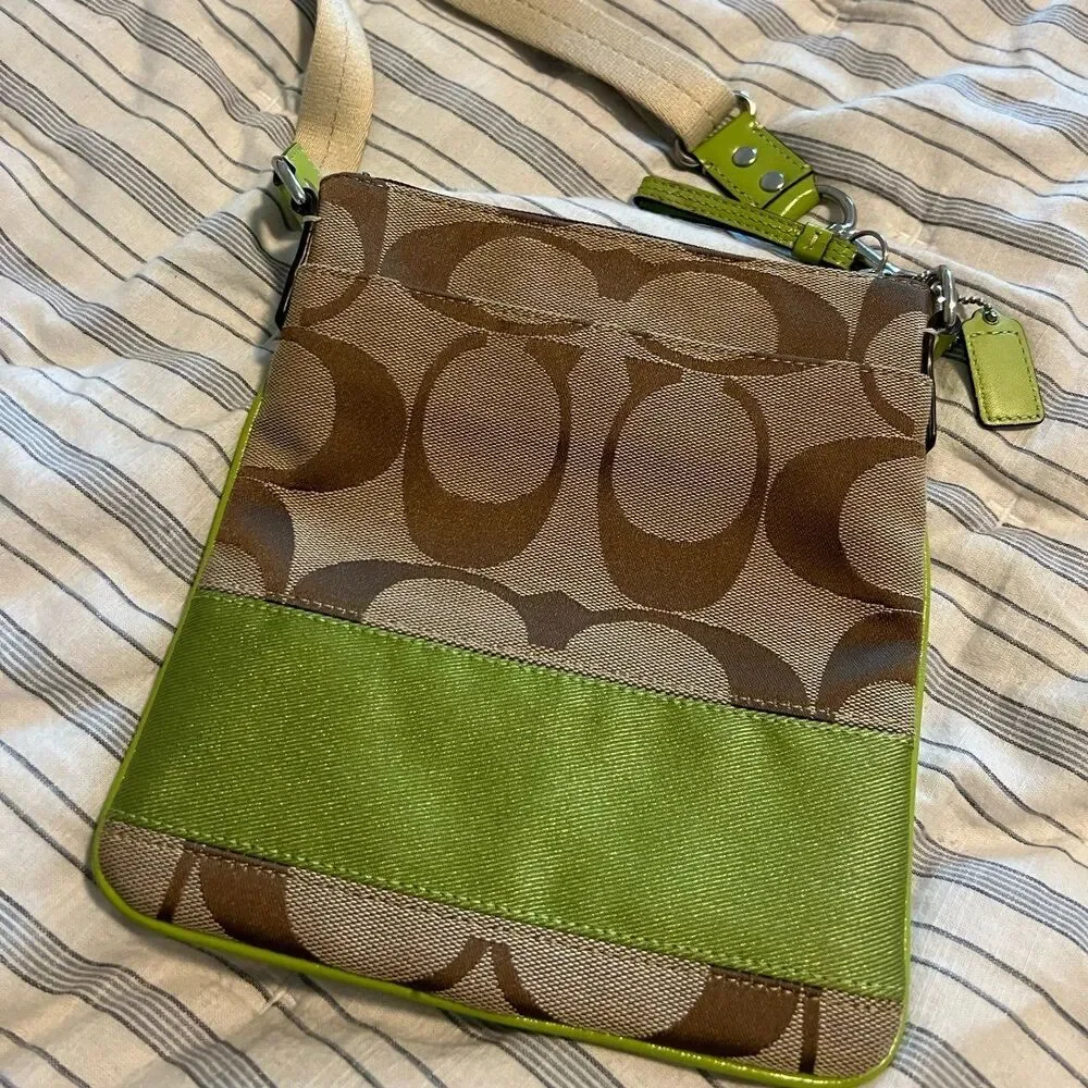 Coach Signature C Crossbody Bag in Brown, Tan & Chartreuse | Excellent Condition - Picture 10 of 11